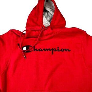 Champion Mens Powerblend Fleece‎ Pullover Hoodie Size Small Script Logo Team Red